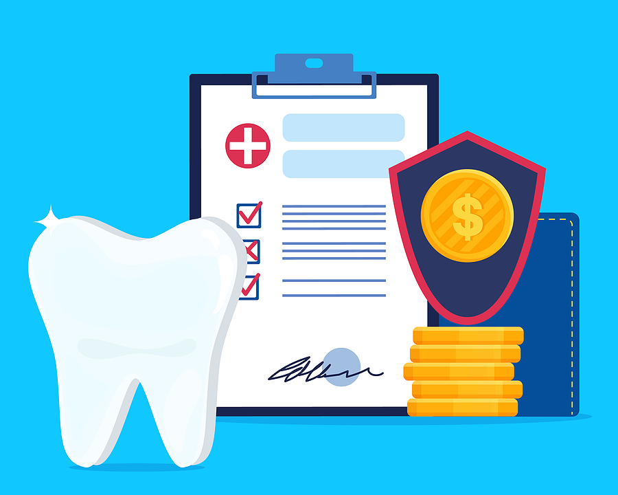 Flat Vector Illustration Of Dental Insurance Or Contract Of Medi Payment & Insurance